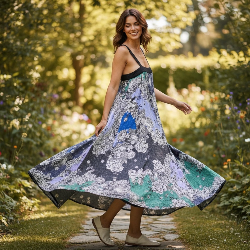 Atsu x Anthropologie Maxi Dress Womens L Floral Square Neck Boho